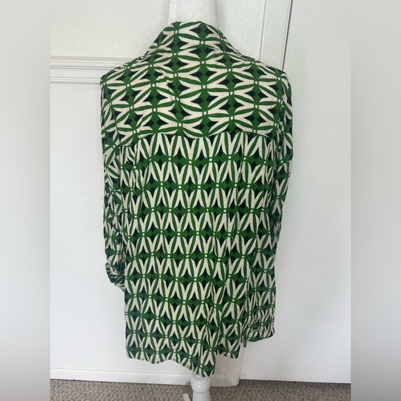 Zara Green and White Casual Button Down Shirt with Geometric Pattern size L - Picture 4 of 11